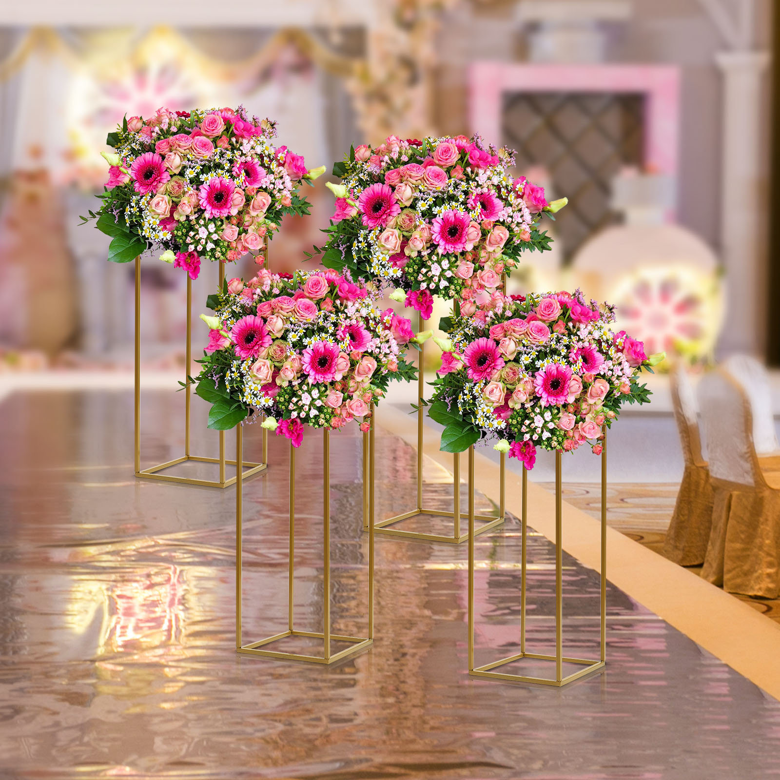 Mercer41 Cindel 4Pcs Gold Flower Floor Stand Metal Column Flower